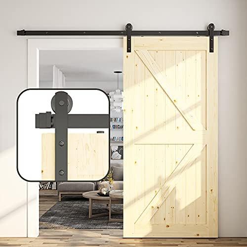 skysen 6FT Single Door Sliding Barn Door Hardware Track Kit Black (I Shape) | Amazon (US)