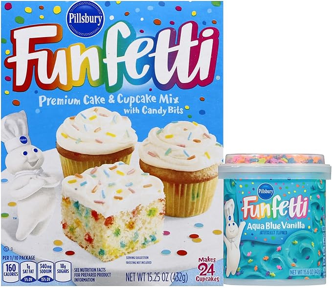 Pillsbury Birthday Bundle: Funfetti Cake Mix and Aqua Blue Vanilla Frosting with Candles | Amazon (US)