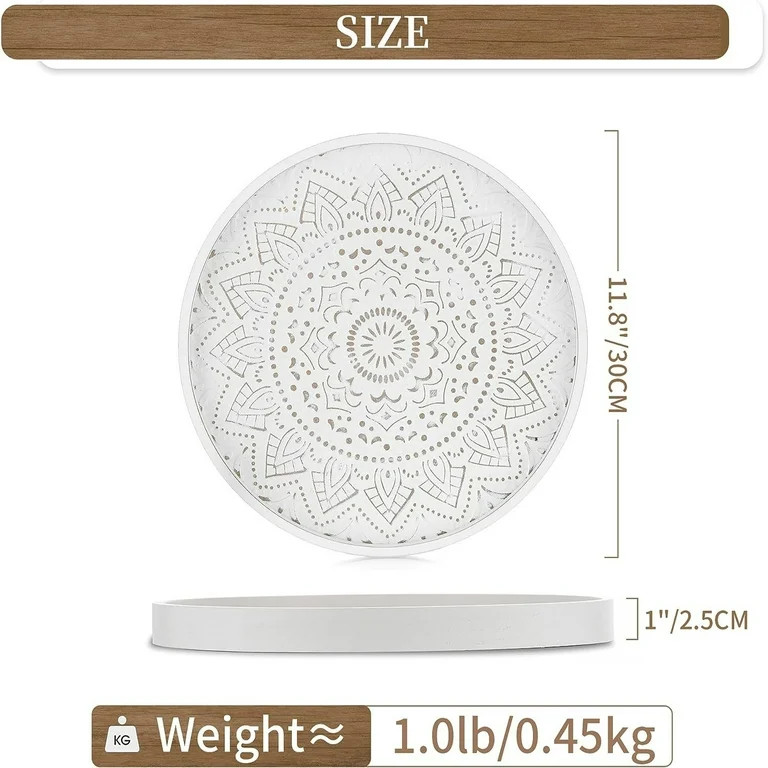 Hanobe Farmhouse Coffee Table Tray White Decorative Tray Round Wooden Tray for Home Decor 11.8" T... | Walmart (US)