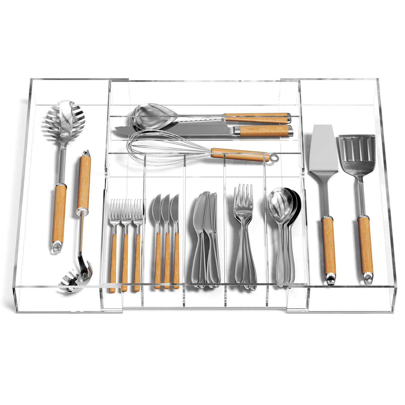 NIUBEE Expandable Kitchen Drawer Organizer for Flatware and Utensils,Clear Acrylic Adjustable Sil... | Amazon (US)