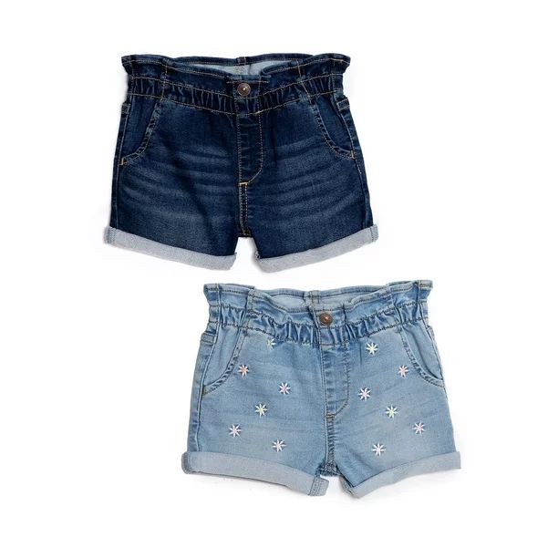 Wonder Nation Baby Girls & Toddler Girls Paperbag Knit Denim Pull-on Jean Shorts, 2-Pack (12M-5T) | Walmart (US)