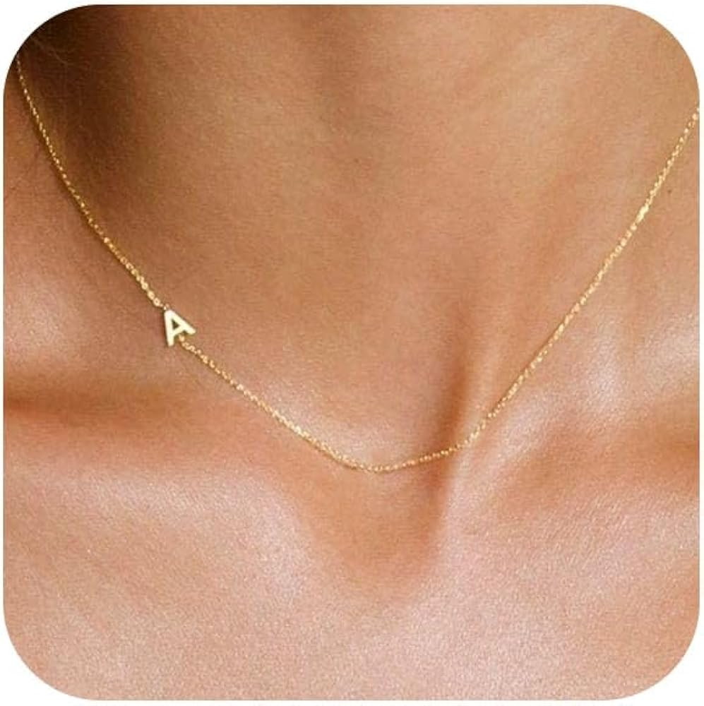 Initial Necklaces for Women, Dainty Gold Letter Necklace 14k Gold Plated Sideways Initial Necklac... | Amazon (US)