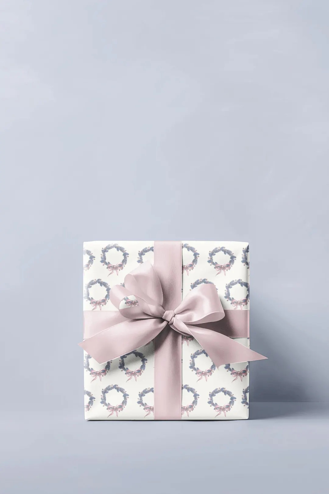 Wreath Bow Watercolor Wrapping Paper Pink Blue Gift Wrap Roll, Christmas, Holiday Gift Wrap, Femi... | Etsy (US)