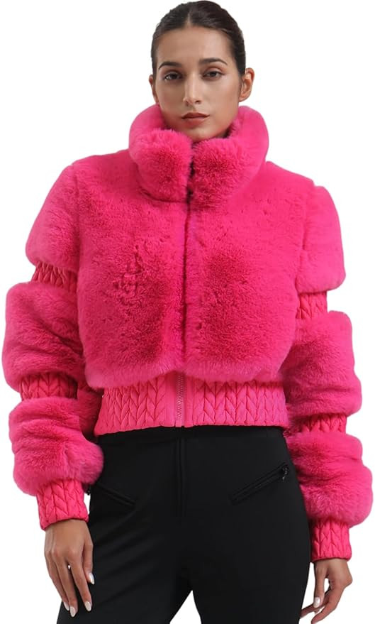 GSOU SNOW Women Ski Jacket Faux Fur Snowboard Coat Snow Cropped Jacket Winter Outdoor Warm | Amazon (US)