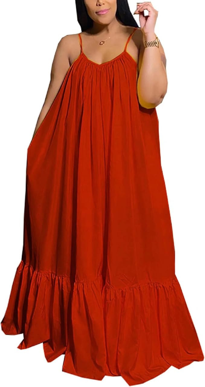 Adogirl Women's Sexy Spaghetti Strap Sleeveless Ruched Ruffle Hem Bandage Oversized Beach Loose L... | Amazon (US)