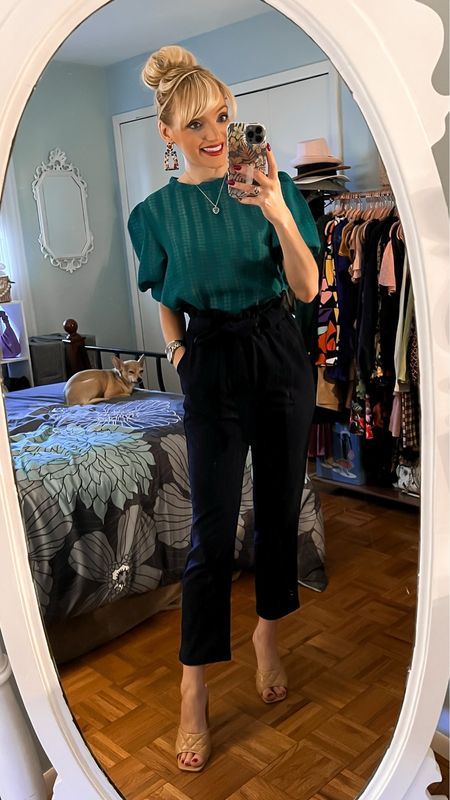 Teal puff sleeve top by SheIn - paperbag waist pants - fall work look - fall transition - office outfit - work outfit - Amazon Fashion - Amazon Finds 

#LTKunder50 #LTKworkwear #LTKSeasonal