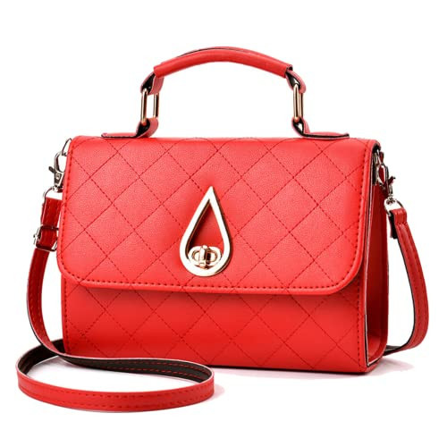 Womens Red Shoulder Crossbody Purse - Girls Cute Quilted Leather Small Top Handle Tote Messenger Bags - Satchels for Teen Girls | Amazon (US)