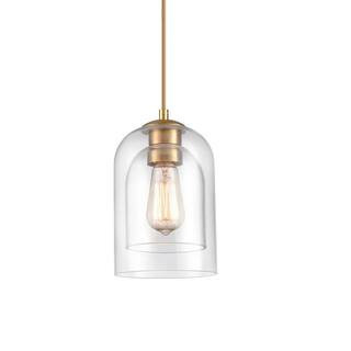 60 Watt 1 Light Gold Finished Shaded Pendant Light with Clear glass Glass Shade and No Bulbs Included | The Home Depot
