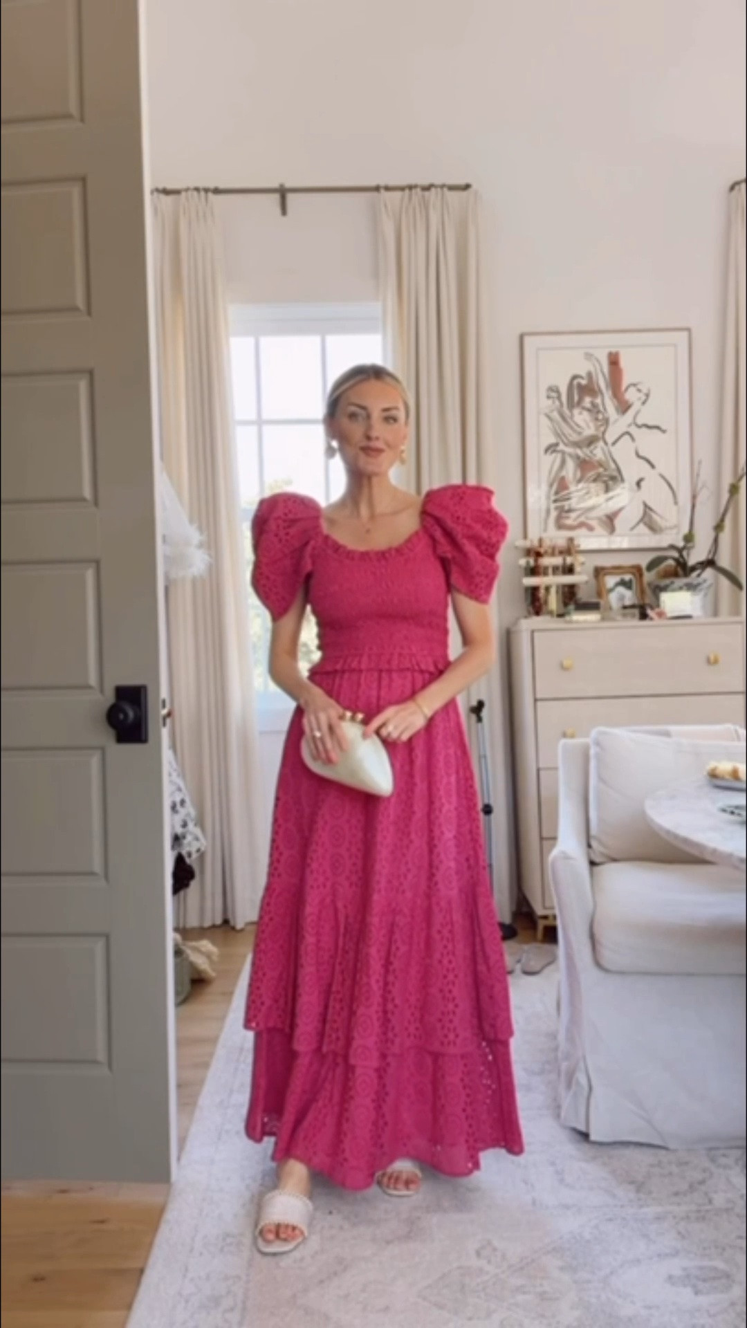 One of my favorite pieces in the Cleobella x Loverly Grey capsule! Wearing XS. This berry color is everything and the eyelet detail with puff sleeves is the ultimate feminine touch! Loverly grey, cleobella, Shopbop, fuchsia dress, maxi puff sleeve dress, summer occasion dress

#LTKootd #LTKSeasonal #LTKWedding