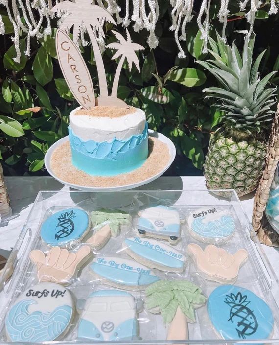 Surf Board and Palm Tree Cake Toppers | Laser Cut Wood and Acrylic | Etsy (US)