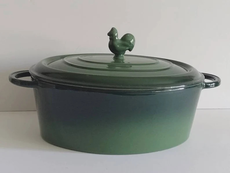Vintage Staub #27 Basix France Green Blue Enameled Cast Iron Dutch Oven Casserole Pot Rooster Han... | Etsy (US)