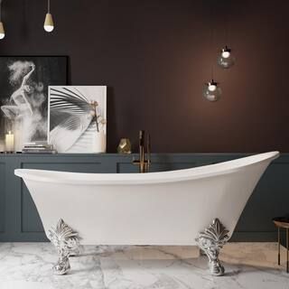AKDY Clawfoot Bathtub - 69 in. Glossy White Acrylic Bathtub - Modern Flat Bottom Stand Alone Tub ... | The Home Depot