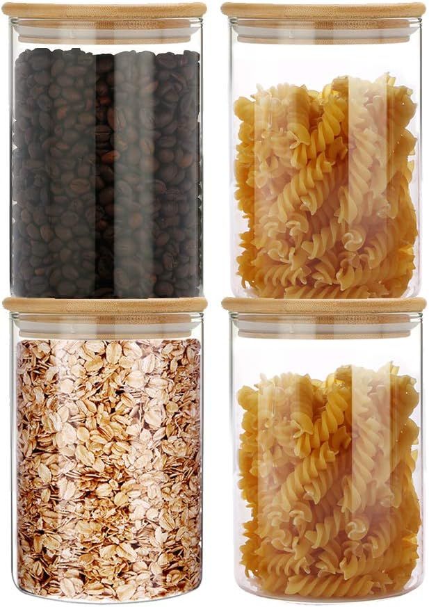 Amazon.com: SIXAQUAE Glass Food Storage Containers Jar Seal Bamboo Lids 4 Packs 1000ml Airtight C... | Amazon (US)