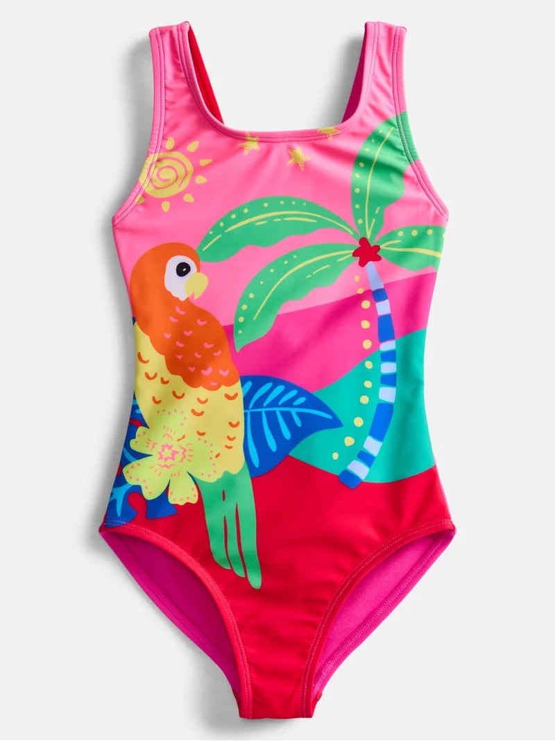 Wonder Nation Girls Triple Strap Asymmetrical Swim One-Piece, Sizes 4-17 | Walmart (US)