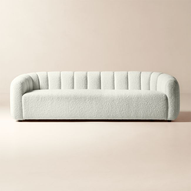 Fitz 97.5"" Channeled White Boucle Sofa | CB2