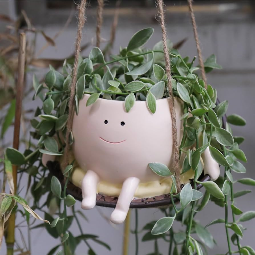 Hanging Swing Chair Planter Pot Resin Smiley Face Planter for Indoor Outdoor Plant Cute Head Flow... | Amazon (US)