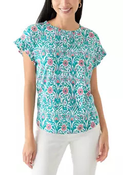 Crown & Ivy™ Women's Short Ruffle Sleeve Printed T-Shirt | Belk