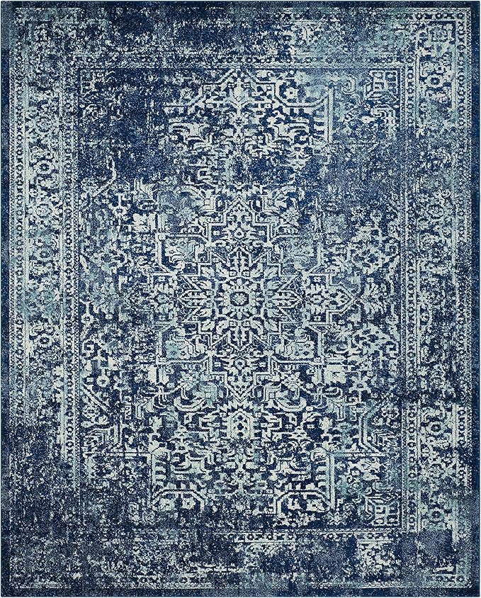 SAFAVIEH Evoke Collection Area Rug - 9' x 12', Navy & Ivory, Oriental Distressed Design, Non-Shed... | Amazon (US)