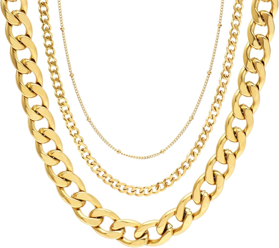 14K Gold Plated Dainty Cuban Choker Necklace Herringbone Snake Necklace Paperclip Chain Layered N... | Amazon (US)