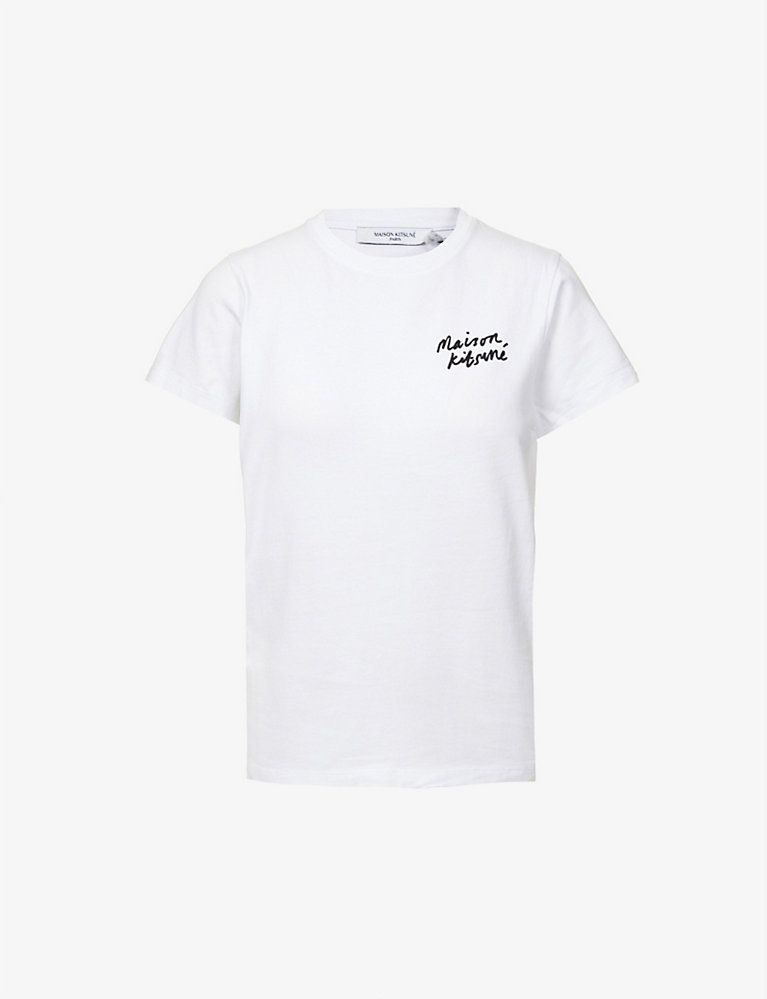 MAISON KITSUNE Handwriting logo-print cotton-jersey T-shirt | Selfridges
