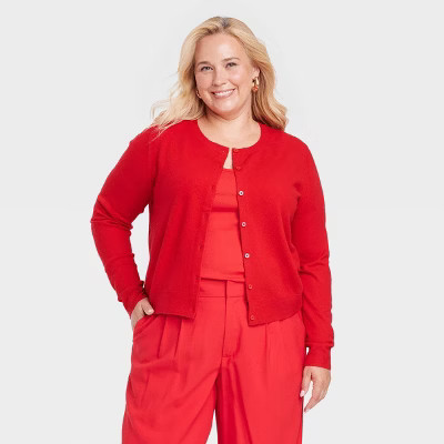 Women's Cozy Knit Cardigan - A New Day™ Red 1X | Target