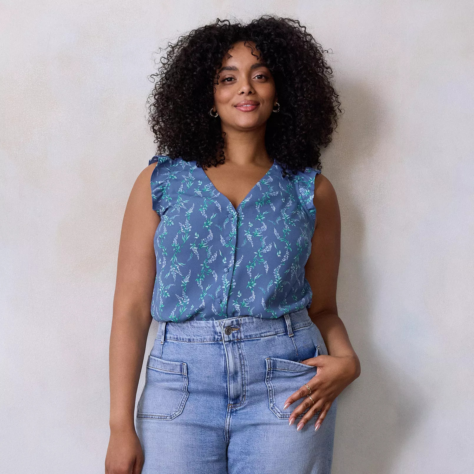 Plus Size LC Lauren Conrad Ruffle Shoulder V-Neck Tank Top | Kohl's