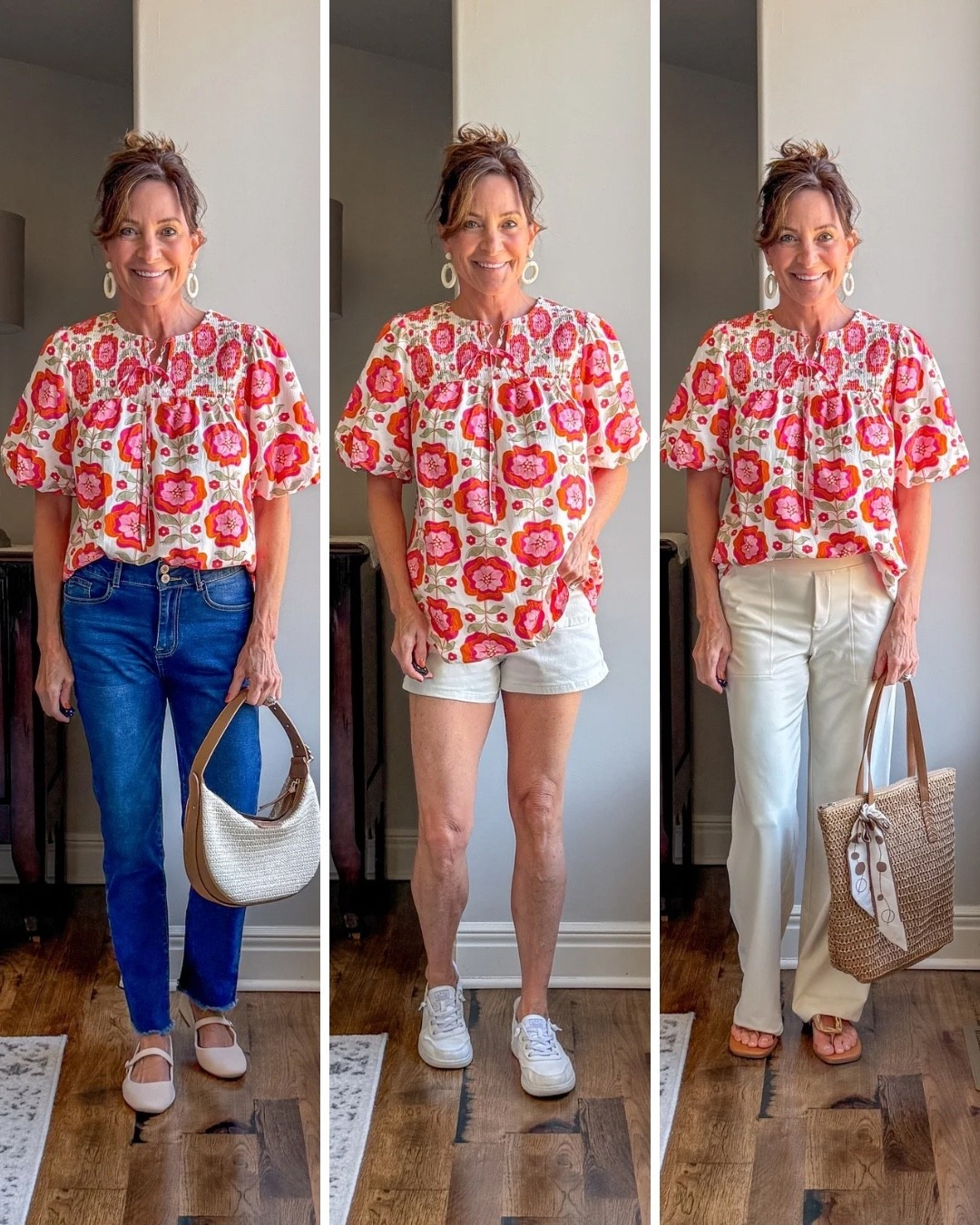 Bright floral top styled 3 ways for summer.

This red floral blouse is one of those statement pieces that instantly wakes up your closet — but it’s surprisingly easy to style.

Here’s how I’m wearing it:
• With jeans for an everyday polished look
• With shorts for casual summer days
• With white trousers for a more elevated outfit

If you love pieces that do the work for you, this one delivers. Lightweight, flattering, and versatile enough for travel, dinner, or weekend plans.

Everything linked here 👇

#AmazonFashion #SummerStyle #StyleOver40 #MidlifeChic