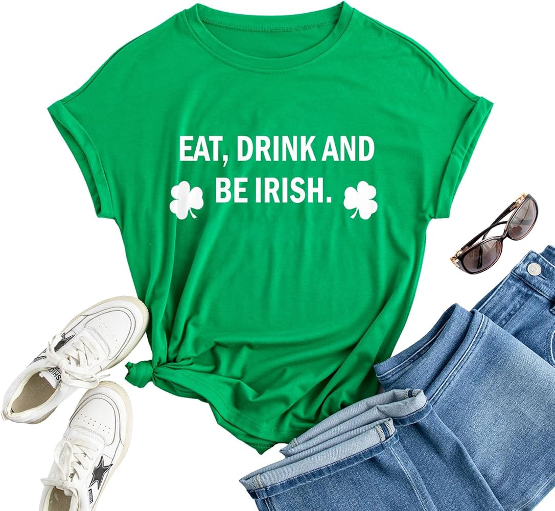 Womens St Patrick's Day Shirts Short Sleeve, Irish Clover Funny Holiday Lucky Graphic Tee Tops | Amazon (US)
