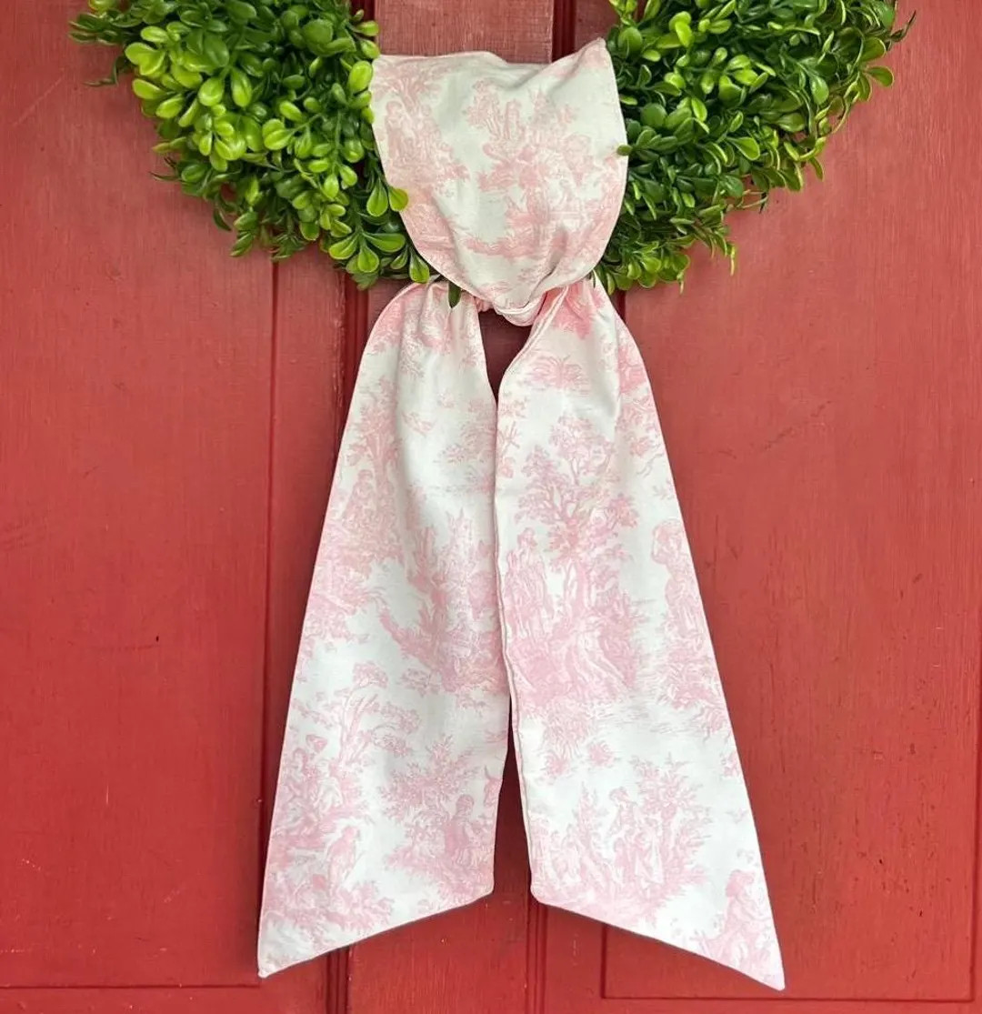 Pink and White Classic French Toile Blank Wreath Sash for Embroidery Scarf Wreath Scarf Holiday W... | Etsy (US)
