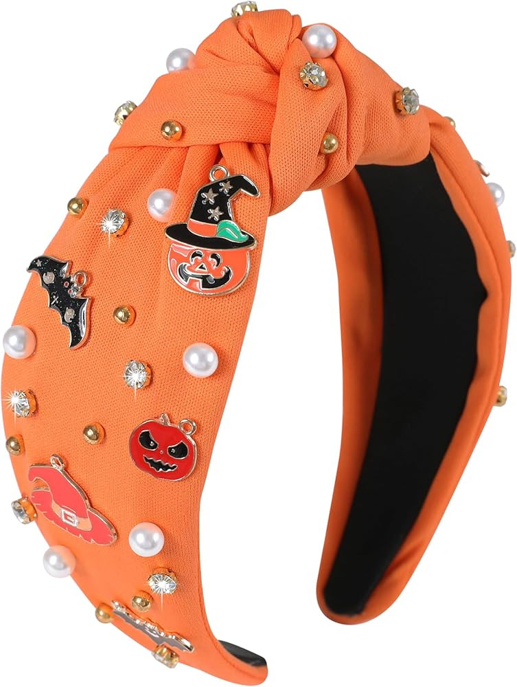 Women’s Halloween Headband Pumpkin Witch Hat Bat Spider Web Headband Bling Crystal Pearl Embell... | Amazon (US)