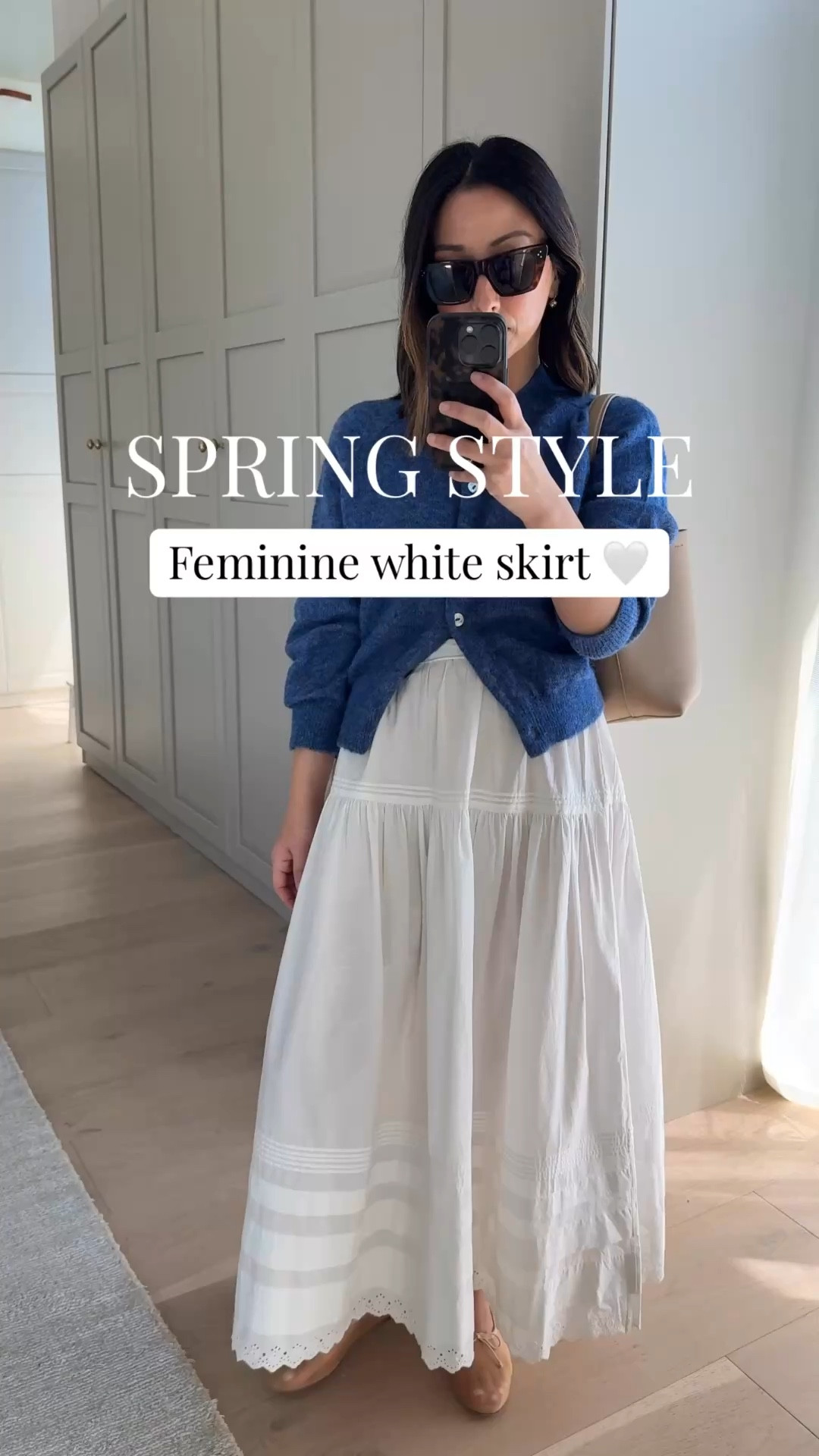 Spring outfit with a white maxi skirt. 

Doen cardigan small
Doen skirt small (need the xs)
Loeffler Randall flats 5 (run narrow, need the 5.5)
Celine sunglasses
The Row bag small

Petite style, spring outfits 2026

#LTKPetite #LTKSeasonal #LTKootd