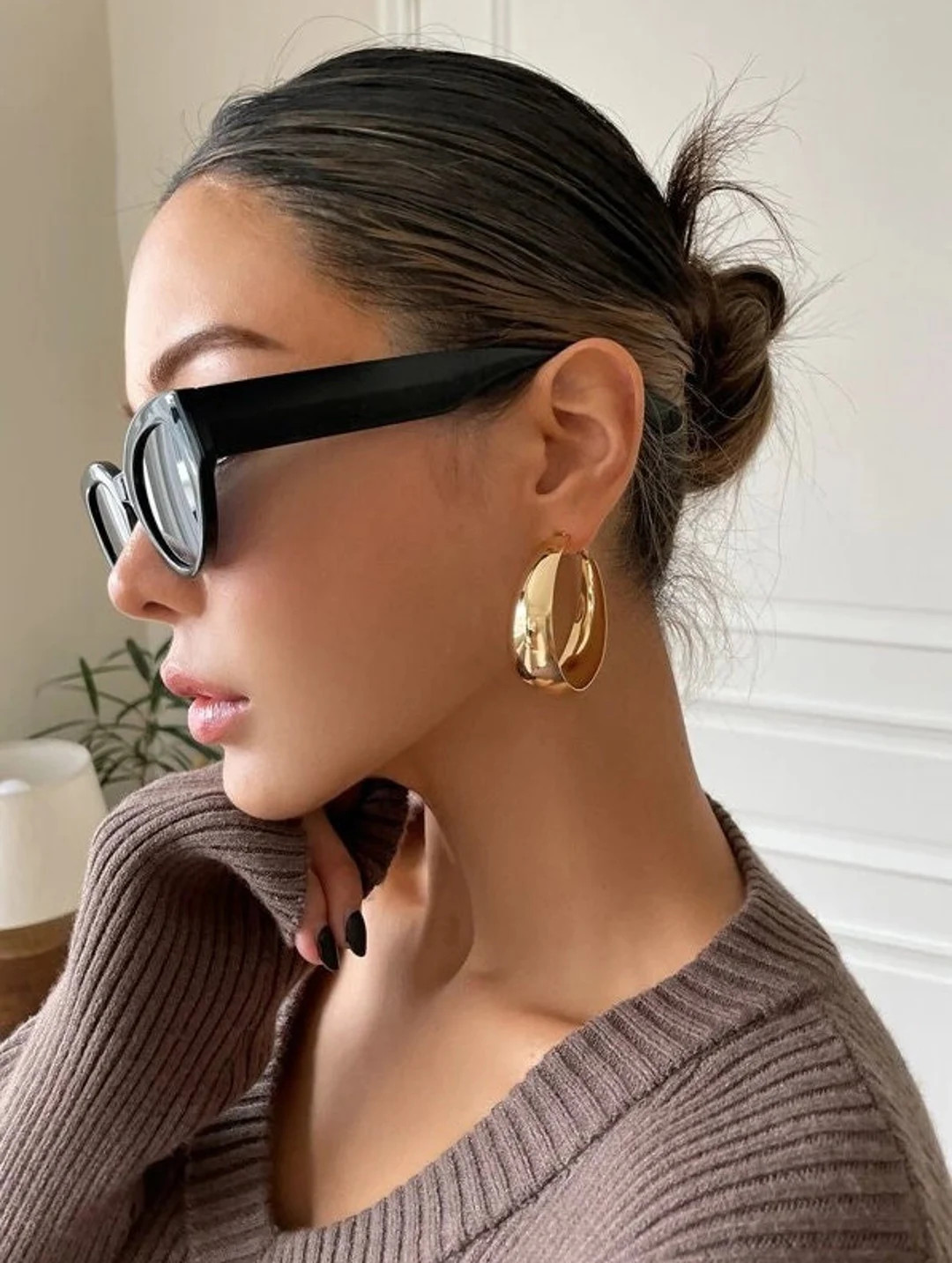 Thick Gold Hoop Earrings | Circular Earrings | Large Chunky Gold Hoop Earrings | Statement Earrin... | Etsy (US)