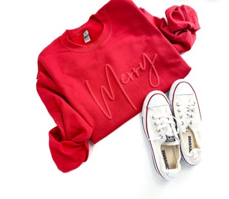 Cute Christmas sweatshirt, embossed Merry sweatshirt, ugly Christmas sweater 

#LTKHoliday #LTKstyletip #LTKSeasonal