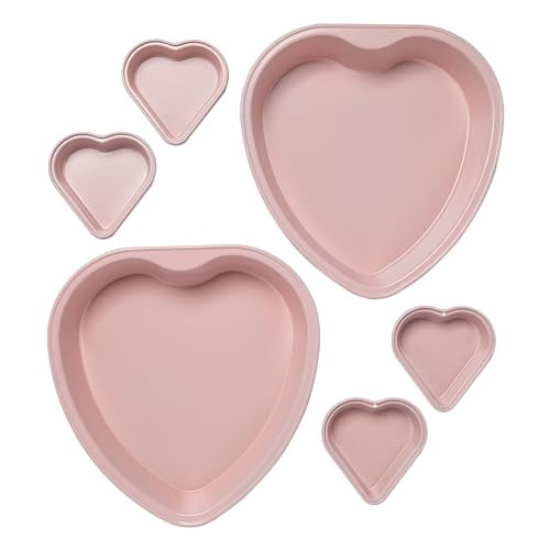 Paris Hilton Heart Shaped Nonstick Bakeware Set, Easy Release Carbon Steel, Includes two 9.5-Inch Pans and four Mini 3.5-Inch Pans, Dishwasher Safe, Made without PFAS or PFOA, 6-Piece Set, Pink | Amazon (US)