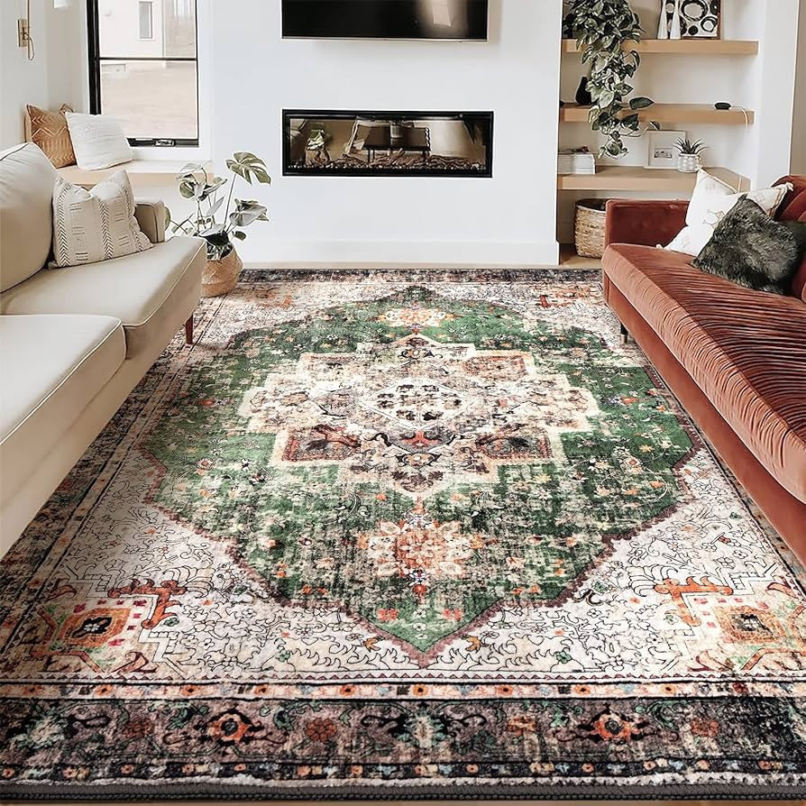 YesRug 8x10 Area Rugs for Living Room Green Boho Rug Washable Rug Vintage Rug Low Pile Non-Slip L... | Amazon (US)