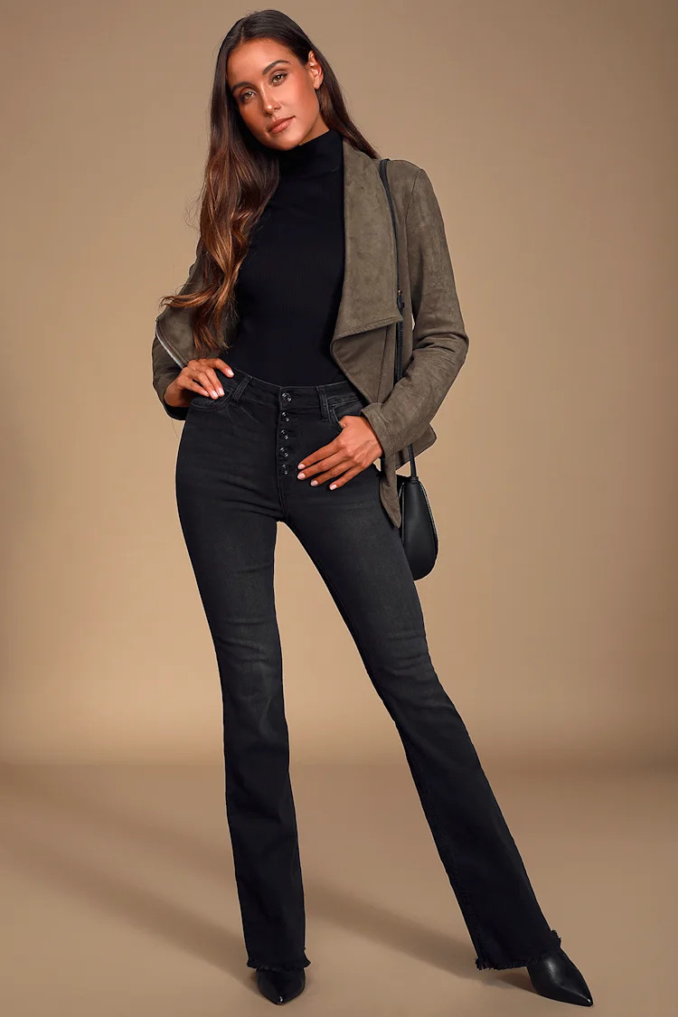 Trina Washed Black Button-Fly Flare Jeans | Lulus