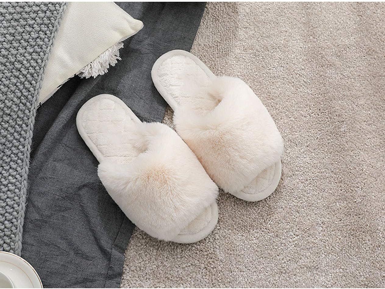 Amazon.com | HUMIWA Women's Fuzzy Fur Flat Slippers Soft Open Toe House Slippers Memory Foam Sand... | Amazon (US)