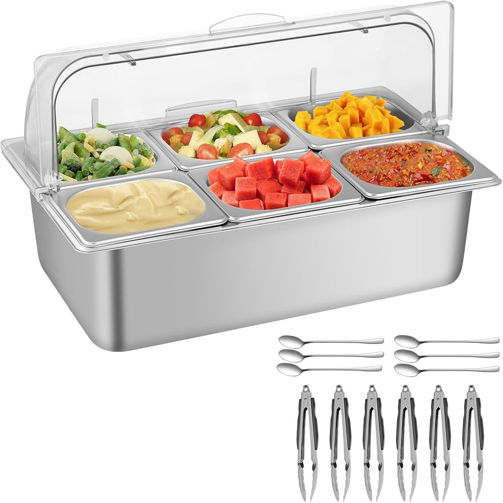 Countertop Food Serving Display Container with Clear Roll Top Cover, Stainless Steel Serving Tray... | Amazon (US)