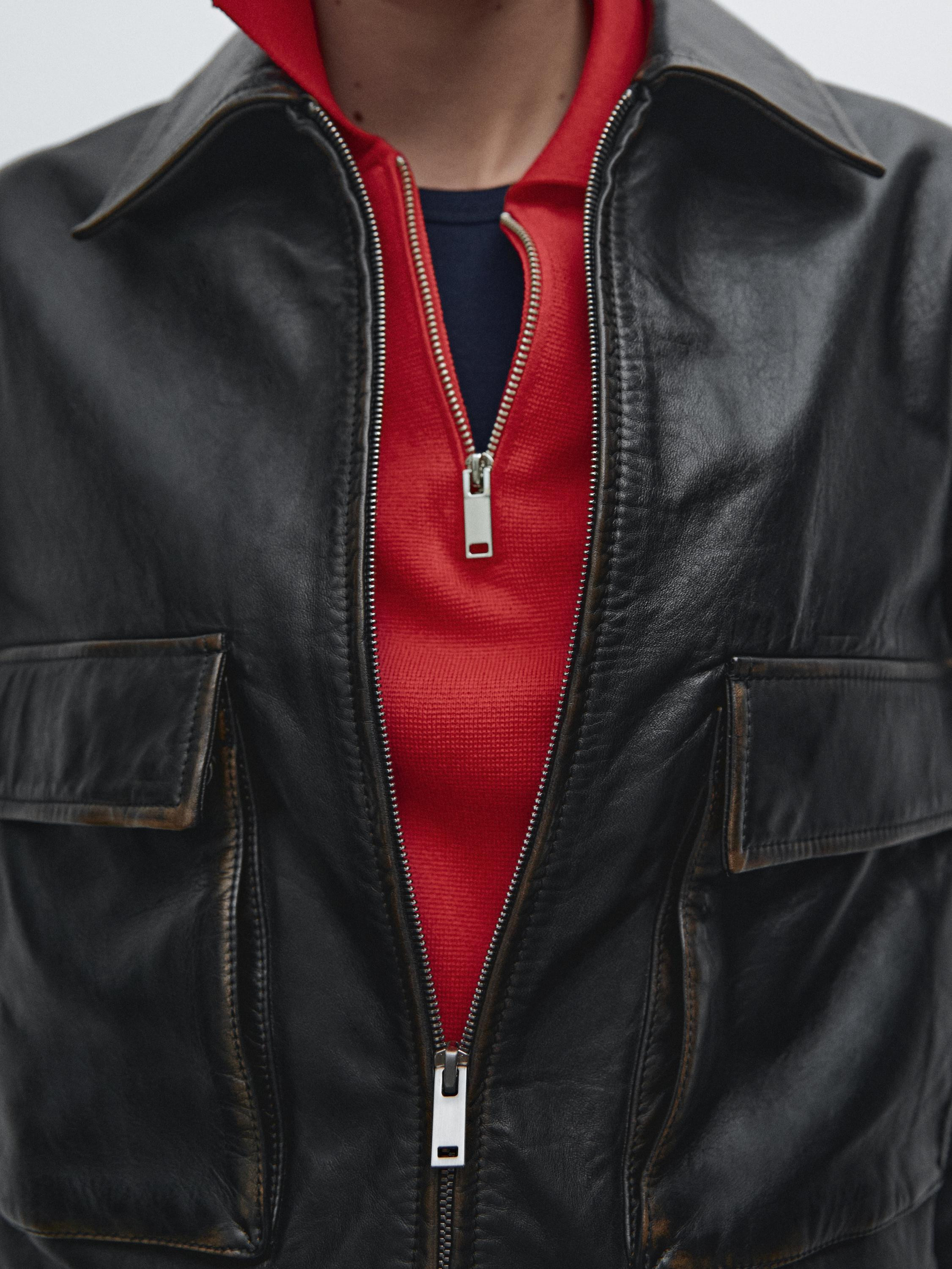 Worn effect nappa leather jacket | Massimo Dutti US