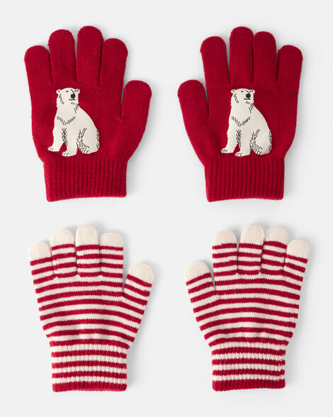 Boys 2-Pack Striped Polar Bear Winter Gloves - Red | Carter's Inc