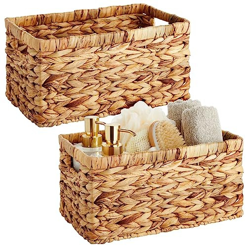 Juvale Small Rectangular Wicker Basket - Hand-Woven Water Hyacinth Basket - Fits Standard Storage Shelves - Pack of 2, 12.7 x 7.5 x 6 in | Amazon (US)