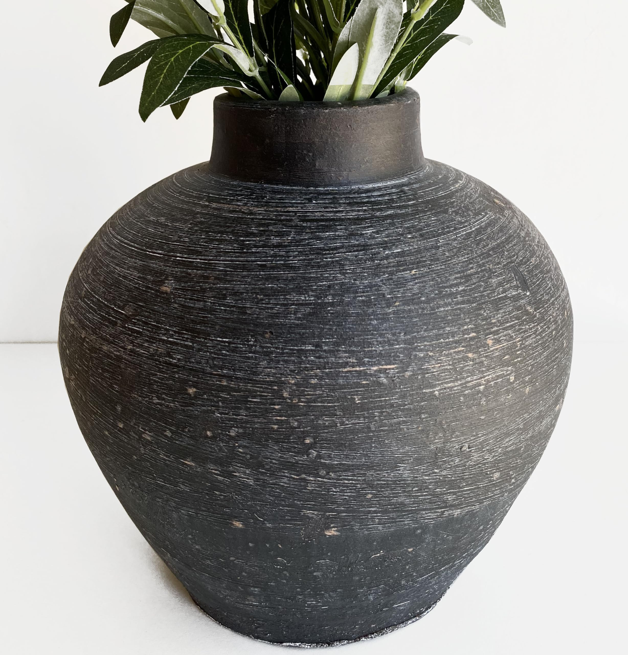 10'' Rustic Clay Vase, Vintage Terracotta Large Black Vase for Home Decor, Stone Textured Farmhou... | Amazon (US)