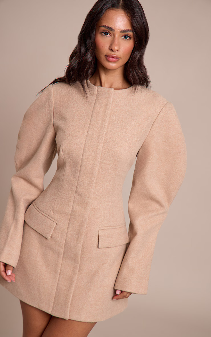 Petite Stone Cocoon Sleeve Collarless Dress | Petite | PrettyLittleThing IE