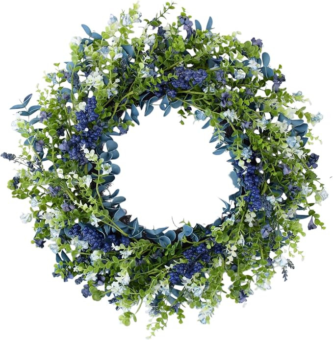 24 Inch Spring Wreaths for Front Door, Porch, Window - Blue Decor for Home, Farmhouse - Spring, S... | Amazon (US)
