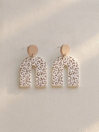 Leopard Pattern U Shaped Drop Earrings | SHEIN