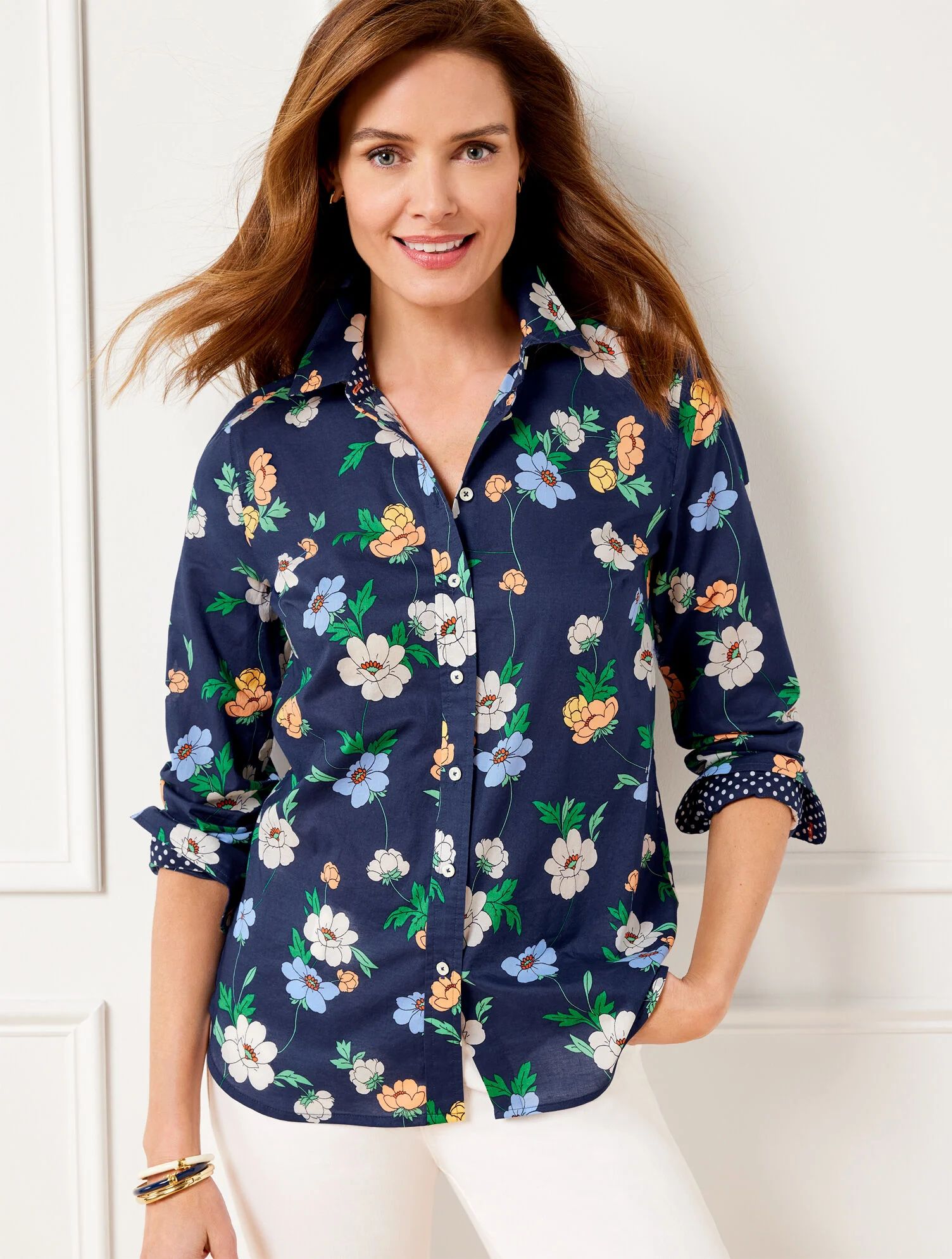 Cotton Button Front Shirt - Charming Blooms | Talbots