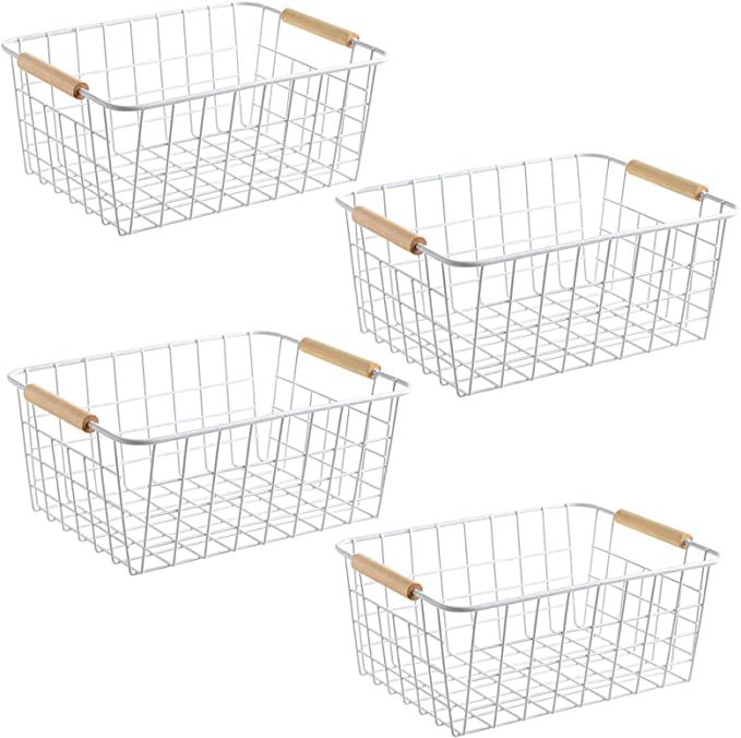 LeleCAT Wire White Baskets with Handles Wire Storage Organizer Baskets For Kitchen, Household Ref... | Amazon (US)