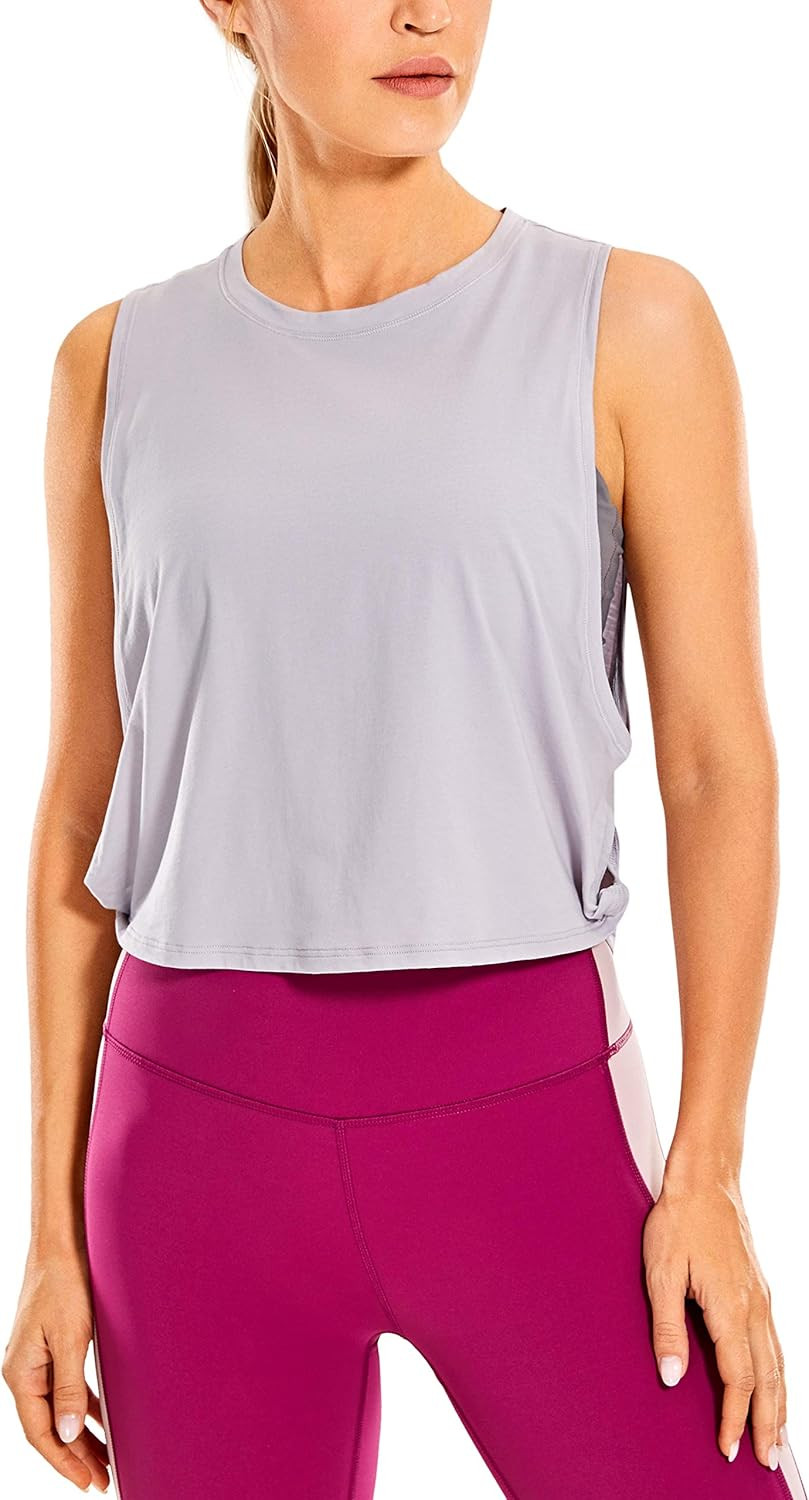 CRZ YOGA Pima Cotton Cropped Tank Tops for Women - Sleeveless Sports Shirts Athletic Yoga Running... | Amazon (US)