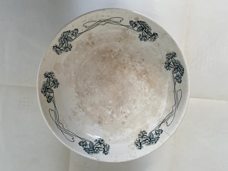 Large compote "Pallas" SARREGUEMINES rare green iron earth floral decoration - Antique French Vin... | Etsy (UK)