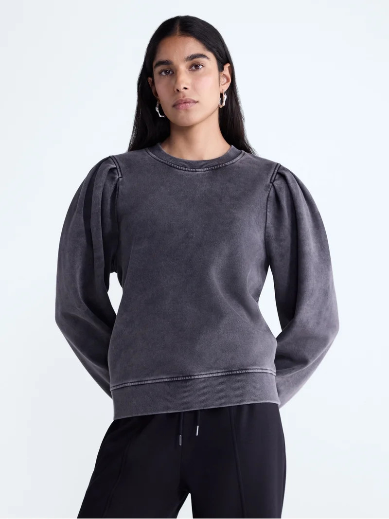 Scoop Women\u2019s and Women's Plus Pleat Shoulder Sweatshirt, Sizes XS-4X | Walmart (US)